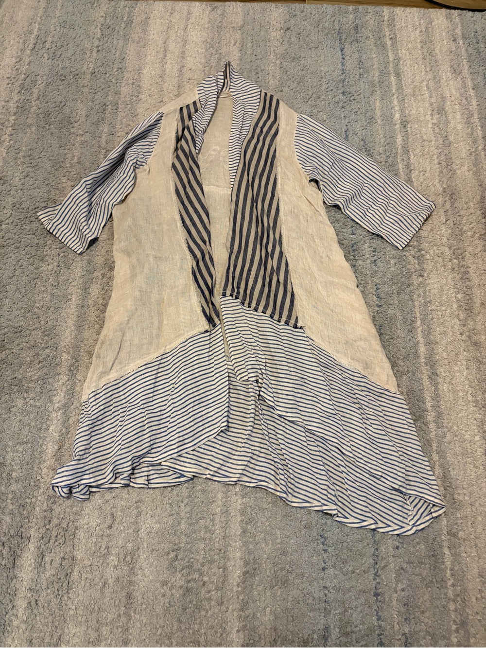 Paper Lace Linen Striped Open Front Duster Kimono Jacket Love Graphic One Size